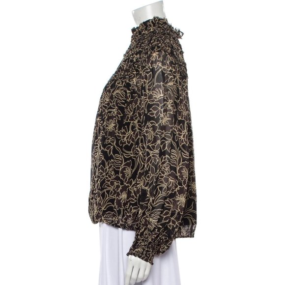 Nicholas Floral Neck Ruffle / Gathered Floral Long Sleeve Blouse - Picture 3 of 11